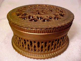 Antique Hand Carved Wood Lathe Turned Pierced Lattice Jewelry Trinket Box photo