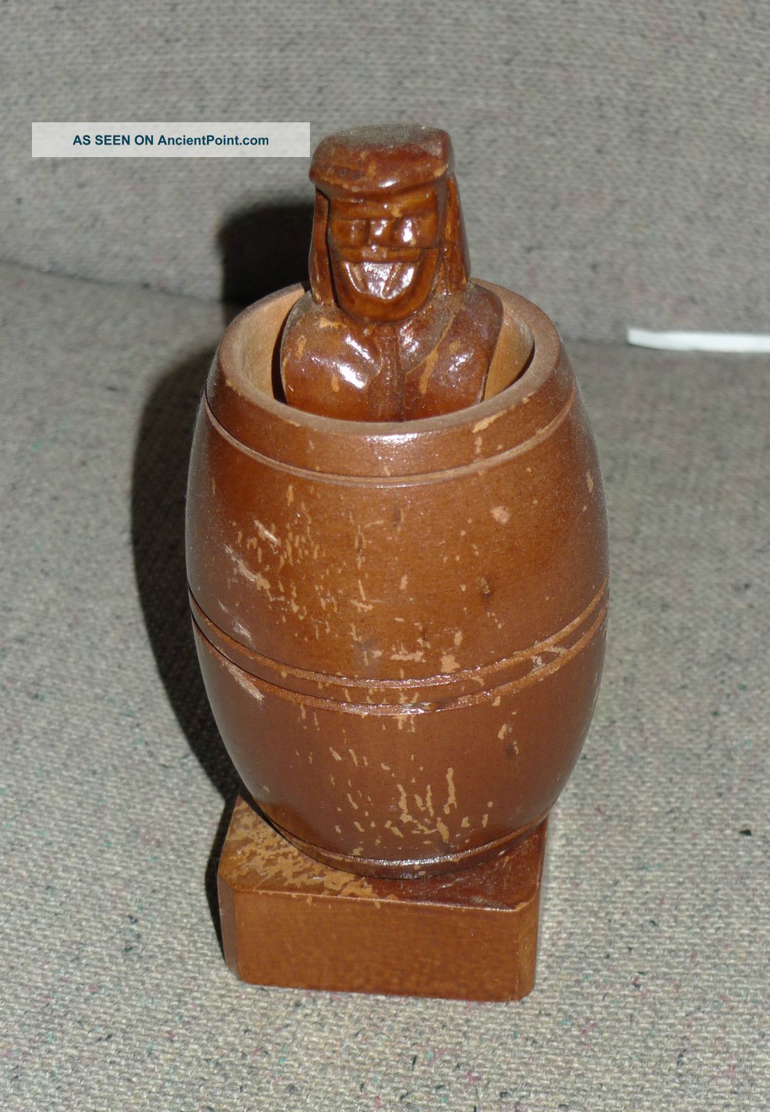 Wood Man In A Barrel - Risque Comedic Toy 40 - 50 ' S Era Carved Figures photo