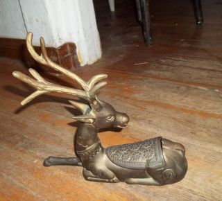 Art Deco Bronze Brass Deer Reindeer Figural Secret Stash Trinket Box Large photo