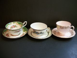 3 Sets Cups And Saucers/very Elegant/wildflowers/bird Of Paradise/england/japan photo