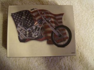 American Flag And Easy Rider Motorcycle Decorated Wooden Box photo