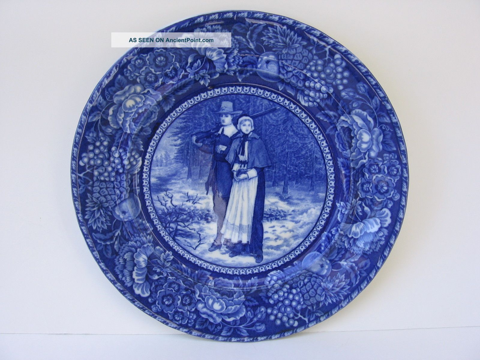 Ant.  Staffordshire Rowland & Marcellus Flow Blue Plate John Alden And Priscilla Plates & Chargers photo