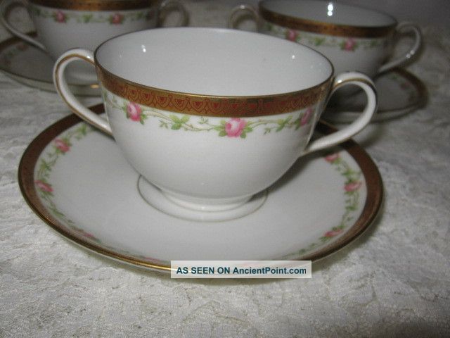10 Pcs Porcelain 2 - Handle Soup Cups Bowl & Under Plates Saucers Austria Cups & Saucers photo