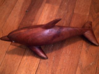 Vtg Wooden Dolphin Figurine Smooth Carved Wooden Fish Whale Porpoise Statue photo