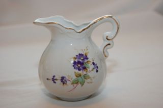 Leffon China Small Pitcher With Violets Hand Painted photo