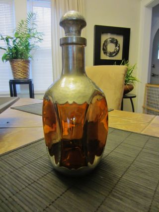 Vintage Royal Holland Daalderop Hammered Pewter Amber Glass Decanter photo