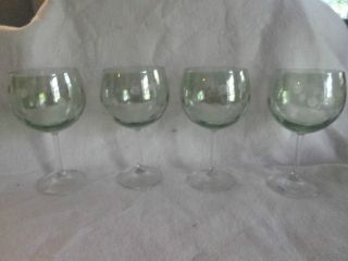 Four Delicate Krosno Poland Hand Blown Light Green Glass Goblets photo