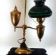 Vintage American Brass Student Lamp Green Case Glass Shade Electrified Lamps photo 1