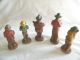 5 Old Hand Carved Wooden Figures Western Cowboys Mountain Men Music Instruments Carved Figures photo 1