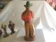 5 Old Hand Carved Wooden Figures Western Cowboys Mountain Men Music Instruments Carved Figures photo 5