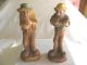 5 Old Hand Carved Wooden Figures Western Cowboys Mountain Men Music Instruments Carved Figures photo 6