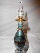 Antique Egyptian Perfume Bottle/ Green Etched / Gilt Gold 24kt Trim /stopper Perfume Bottles photo 1