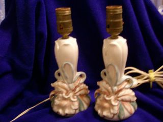 Pair Ceramic Lamps With Orchid Design; Wm F.  B.  Johnson; Hand Decorated; Old photo