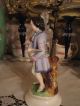 Antique Pair Old Paris Porcelain & Bisque Candlesticks Of Young Boy & Girl Figurines photo 8
