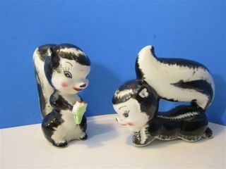 Vintage Ceramic Anthropomorphic Skunks Lot Salt & Pepper Shaker Japan 1950 photo