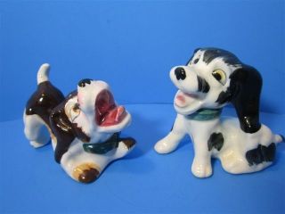 Vintage Ceramic Anthropomorphic Playful Dogs Lot Salt & Pepper Shaker Japan 1950 photo