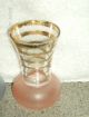 Vintage Frosted Glass Vases 3 (2 Pink 1 Blue) Gold Tone Trimmed Vases photo 2