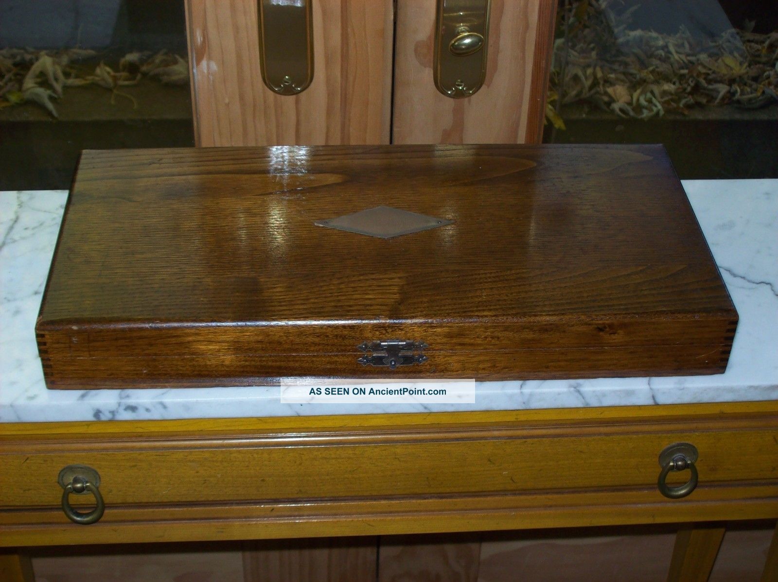 Very Special Antique Handmade Box Chest Mahogany Dovetail Name Plate Silverware Boxes photo