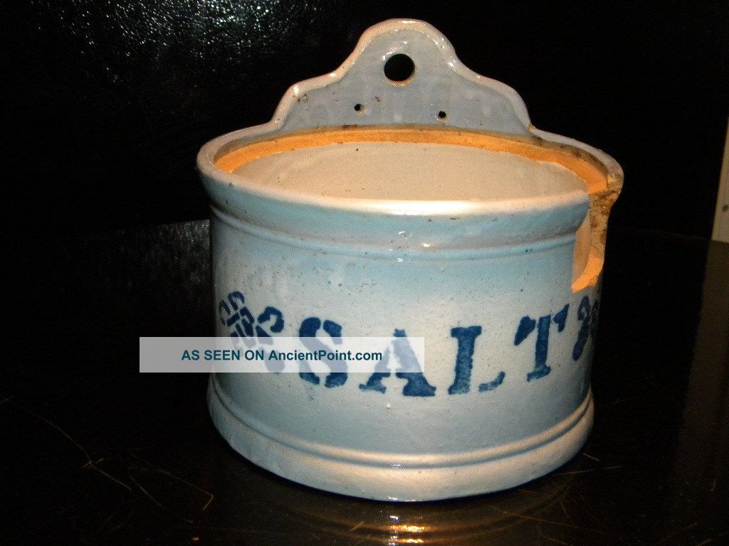 Vintage Blue Salt Glaze Stoneware Salt Box Crocks photo
