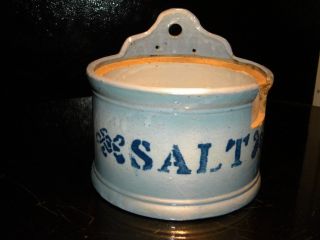 Vintage Blue Salt Glaze Stoneware Salt Box photo
