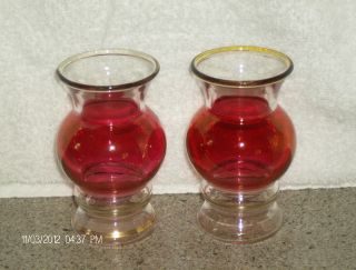Vintage Red Glass Vases Gold Tone Trimmed 2 Cute photo