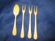 Antique Set Of 4 French Solid Bovine Bone 2 Tine Forks & Spoon Other photo 1