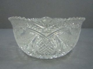 Cut Glass Style Bowl With Frosted Flower And Leaf Shapes Scalloped Edge Top photo