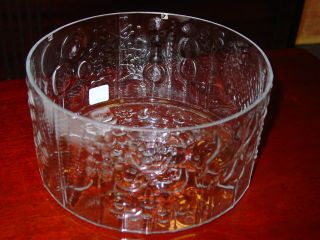 Gorgeous Deep Clear Glass Bowl From Finnland With Geometric/floral/fruit Designs photo