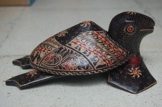 Special Asian Handmade Carved Turtle For Jewelry Safety Box Old Style Java Batik photo