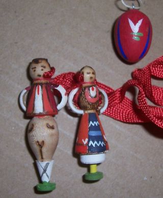 Bavarian Man And Woman Hand Carved Wood & Matching Egg German Hand Painted Older photo