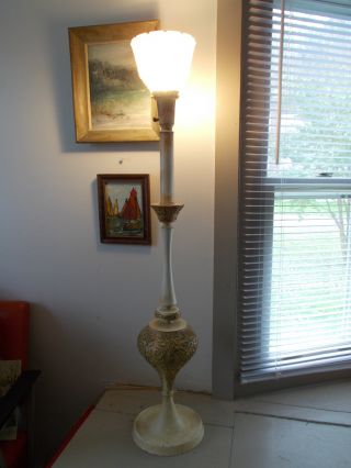 Antique Metal Cast Iron Ornate Lamp photo