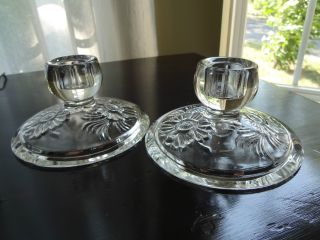 Vintage Glass Candlestick Holders (2) With A Flower Design photo