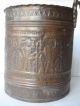 Antique Copper Embossed Engraved Pail - Bronze Brass Handle - Religious Art Bucket Metalware photo 2