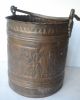 Antique Copper Embossed Engraved Pail - Bronze Brass Handle - Religious Art Bucket Metalware photo 3