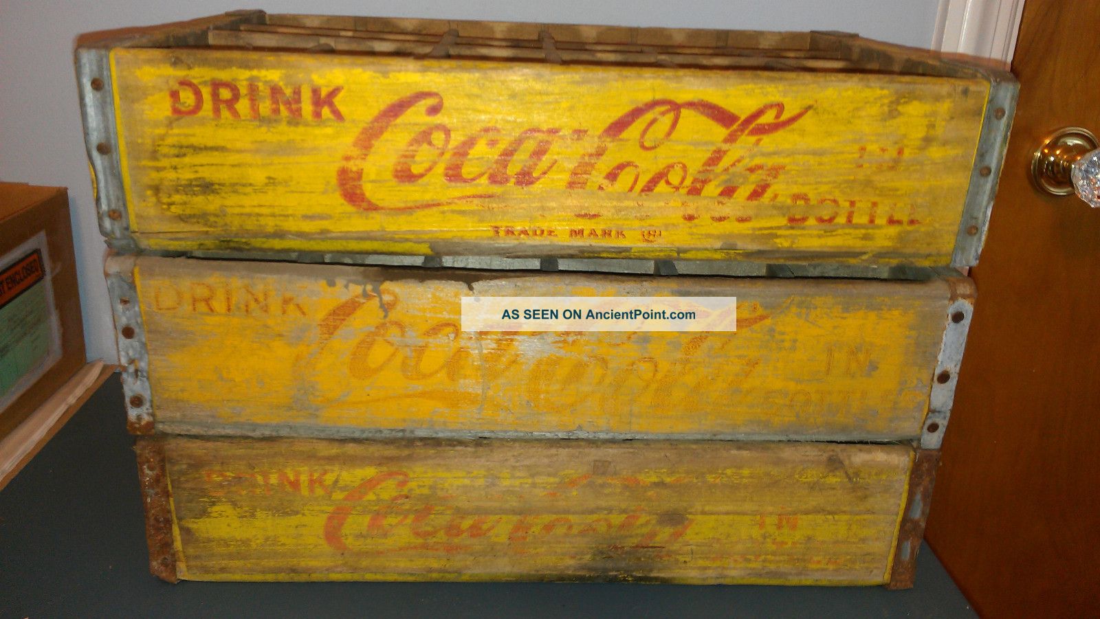 3 Vintage 50s 60s Shabby Coke Coca Cola Wood Wooden Soda Pop Crate Crates Case Boxes photo
