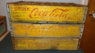 3 Vintage 50s 60s Shabby Coke Coca Cola Wood Wooden Soda Pop Crate Crates Case photo