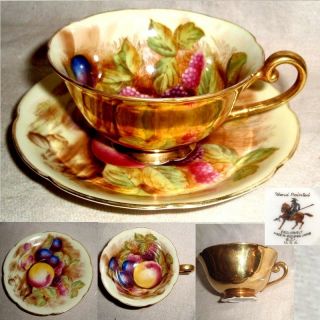 60yr Gzl Lefton Occupied Japan Hand Paint Fruit & Gold Gilt Cup+saucer No Damage photo