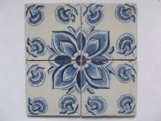 4 Delft Ornament Tiles So Called Violieren +++++++ photo