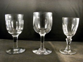 Set Of Three (3) Different 19th C Blown Wine Glasses photo