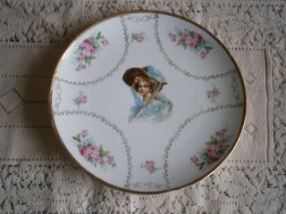 Antique Crescent China Victorian Gibson Girl Porcelain Portrait Cabinet Plate photo