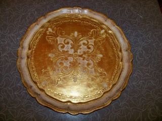 Vintage Italian Gold Gilt Wood Florentine Tray Made In Italy photo