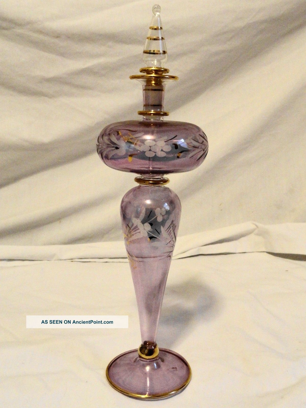 Antique Egyptian Perfume Bottle/ Amethyst Etched / Gilt Gold 24kt Trim /stopper Perfume Bottles photo