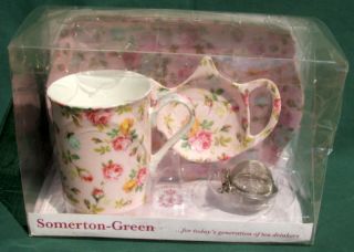 Stunning Somerton - Green Bone China Mug & Infuser Dish + More - Boxed (as New) photo
