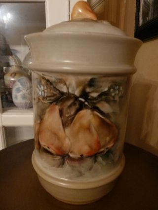 Antique Hand Painted Cookie Jar Crock Canister Porcelain Ceramic W/pear Design photo
