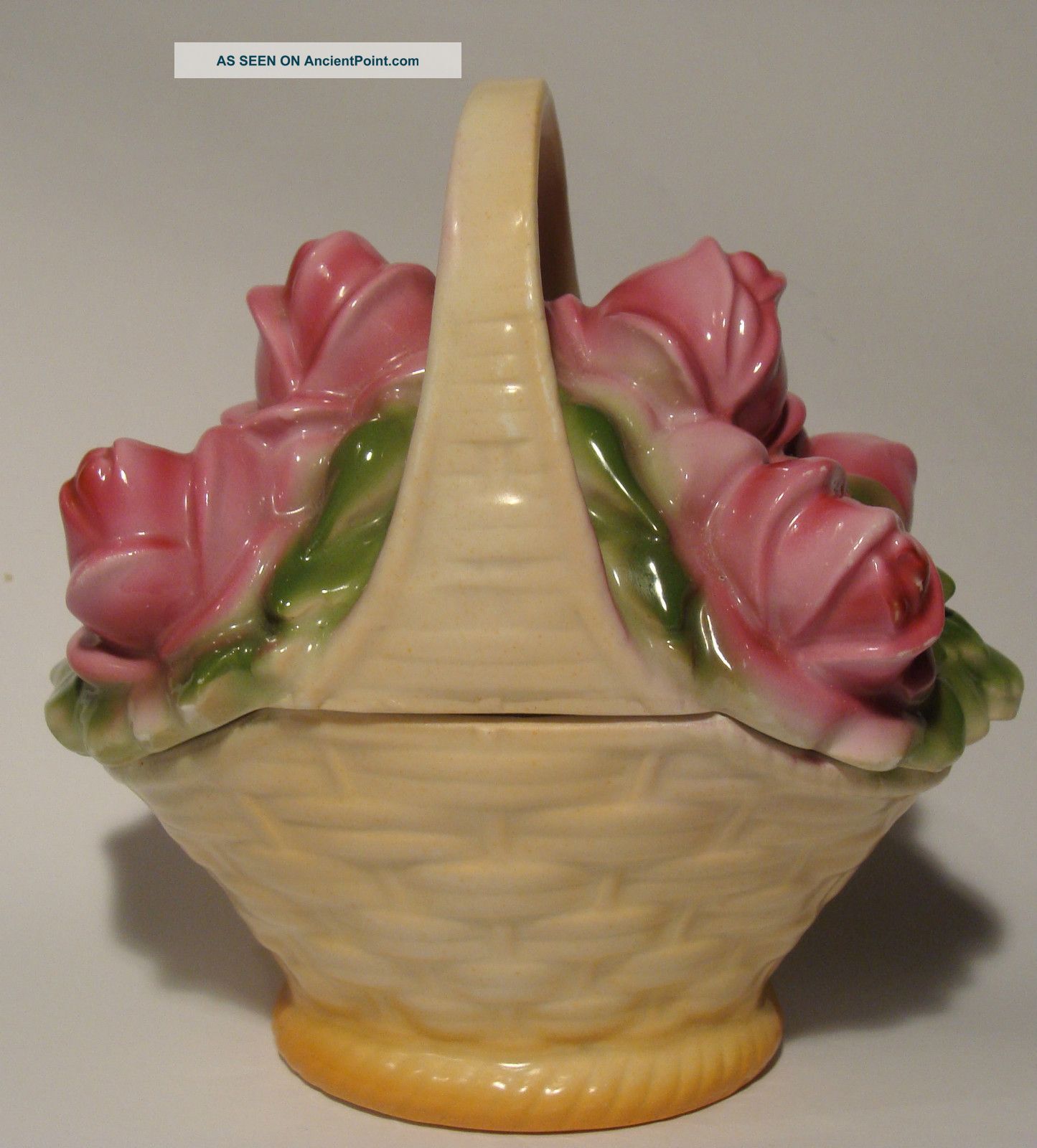 Antique German Figural Basket Roses Trinket/powder/dresser/box/pot/jar Germany Boxes photo