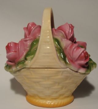 Antique German Figural Basket Roses Trinket/powder/dresser/box/pot/jar Germany photo