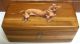 Vtg.  Cedar Wood Box / Dachshund Weiner Dackel Dog Litho On Top / Lock And Key Boxes photo 1