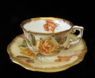 1890s Hammersley Morgan Roses Coffee Or Tea Cup W Saucer Old Mark photo