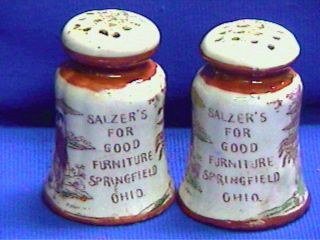 Pair Antique Porcelain Salt/pepper Shakers - Advertising - Springfield Oh - Salzer ' S photo