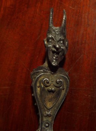 Antique Vintage German Bronze Devil Letter Opener Knife Dagger Desk Piece Satan photo